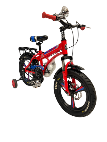 Odessy 16" Kids Bicycle with Training Wheels, Front Suspension, Disc Brakes & Rear Carrier – Red/Blue & Blue/Orange