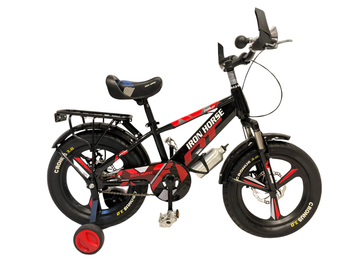 Iron Horse 16" Kids Bicycle with Training Wheels, Front Suspension, Disc Brakes & Rear Carrier – Black/Red & Black/Blue