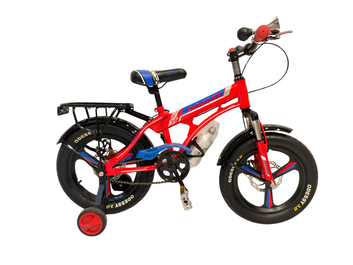 Odessy 16" Kids Bicycle with Training Wheels, Front Suspension, Disc Brakes & Rear Carrier – Red/Blue & Blue/Orange
