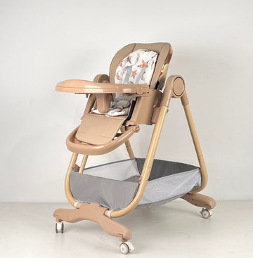 Baby High Chair – Foldable Feeding Chair with Wheels & Storage Basket